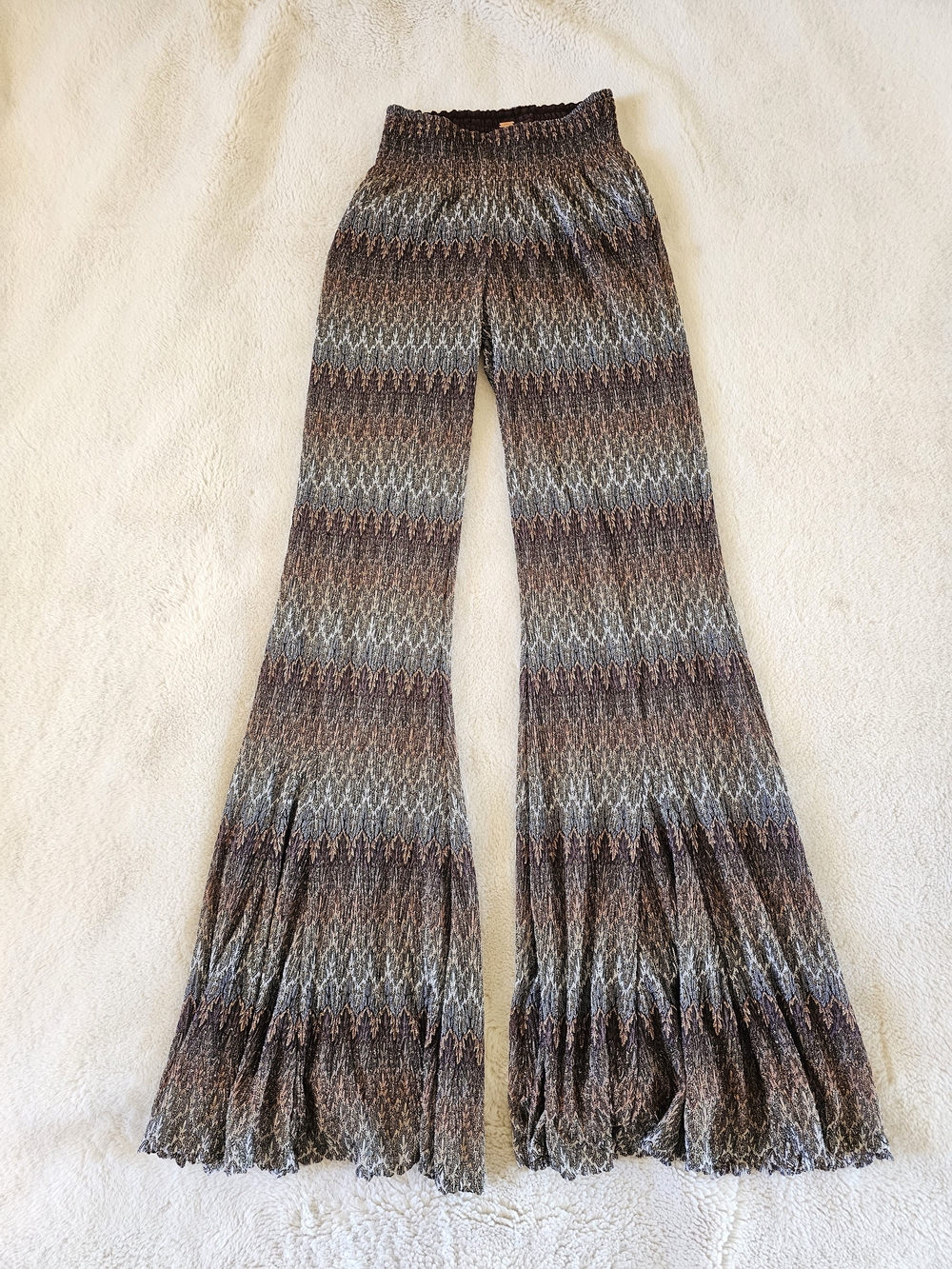 Free People Metallic Sheer Leg Flare Knit Pants Size Small